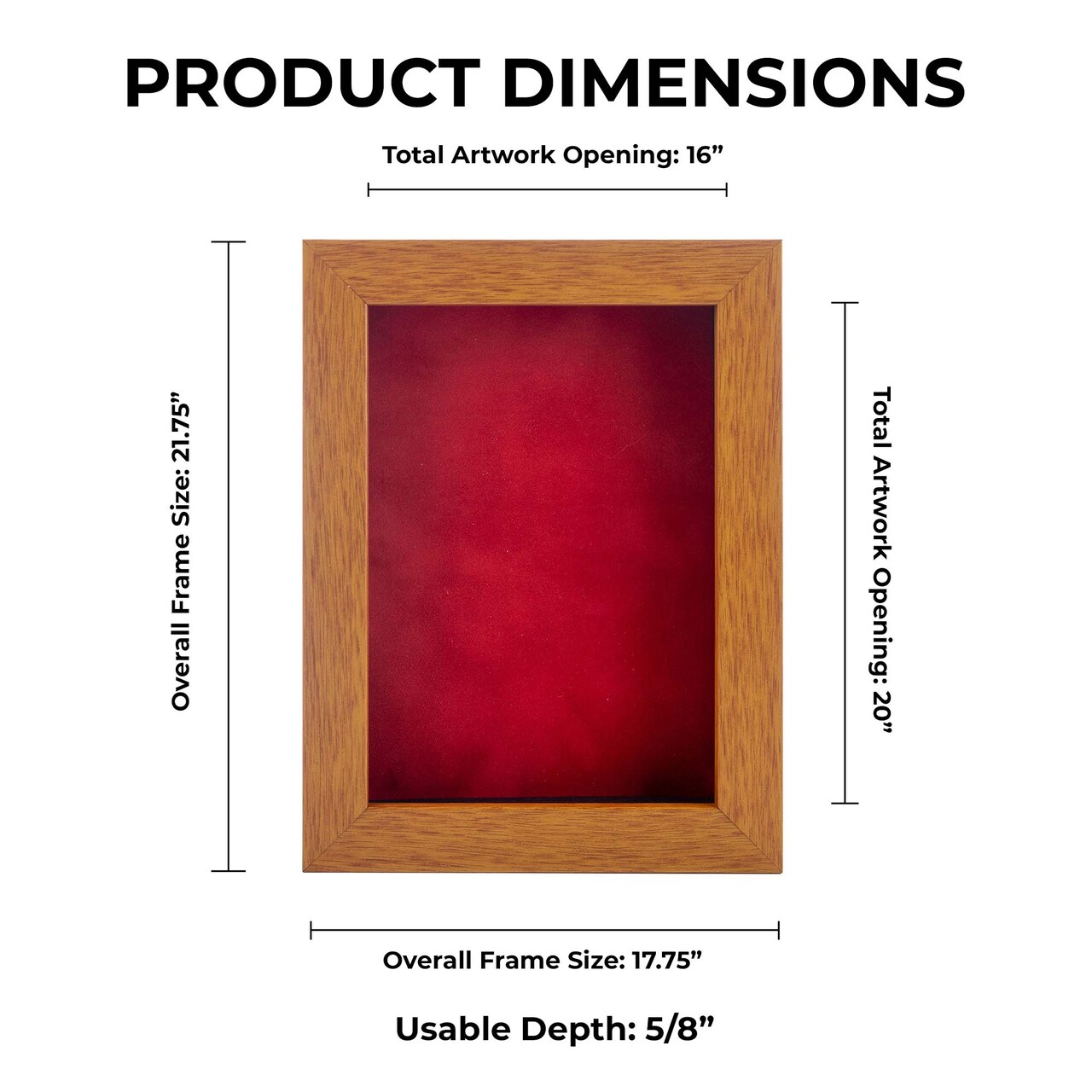 Warm Honey Brown Wood Shadow Box Frame with Acrylic Front - Red Suede Backing, 30 Sizes